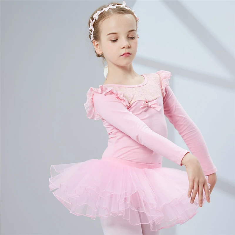 

Combed Cotton Ballet Dress Dance Dress Tutu Ballet for Girls Kids Children High Quality Ballerina Long Sleeves Tulle Dance