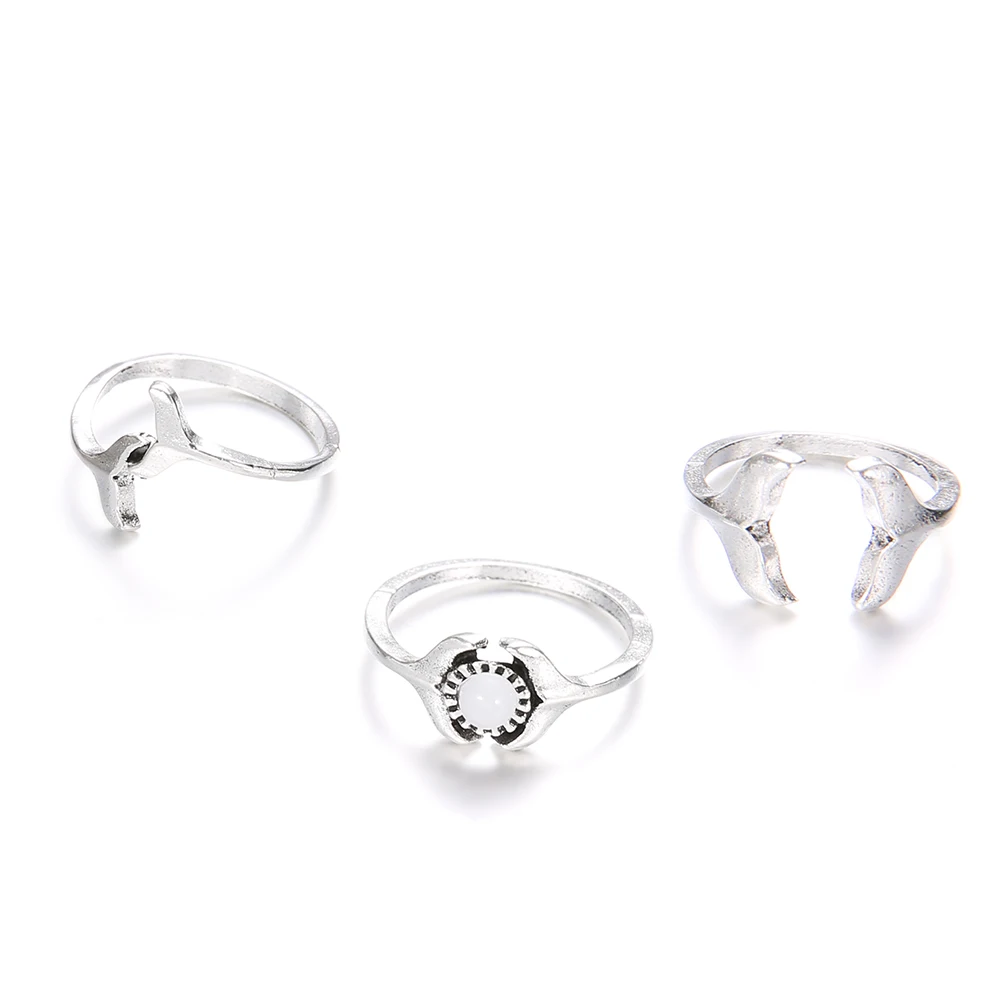 Jewdy 3 PCS/Set Bijoux Wave Ring Accessoires Women Bff Jewelry Mermaid Ring Mom Sister Best Friend Gifts Idea Anel