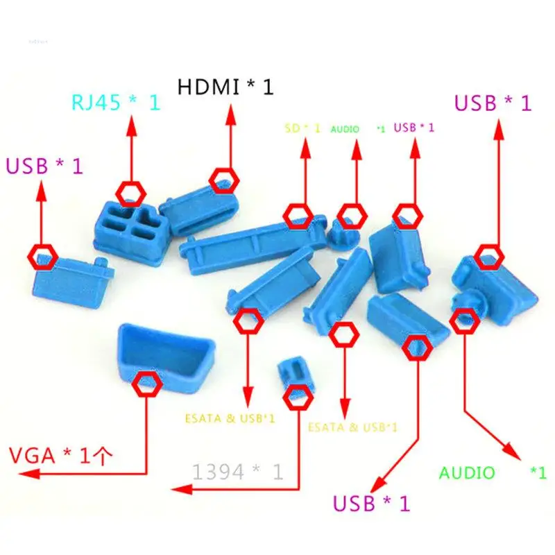 Пылезащитная заглушка для ноутбука, Пылезащитная заглушка USB, силиконовый чехол для защиты от пыли 9, набор для ноутбука для Macbook Pro, 13 шт./партия