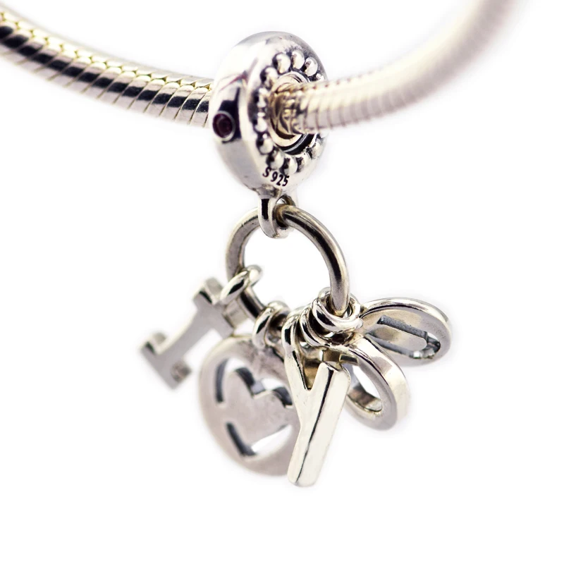 

925 Sterling Silver charm I Love You Hanging Bead Fit Europe Charm Bracelet & Necklace For Women Jewelry DIY Valentine's Gift