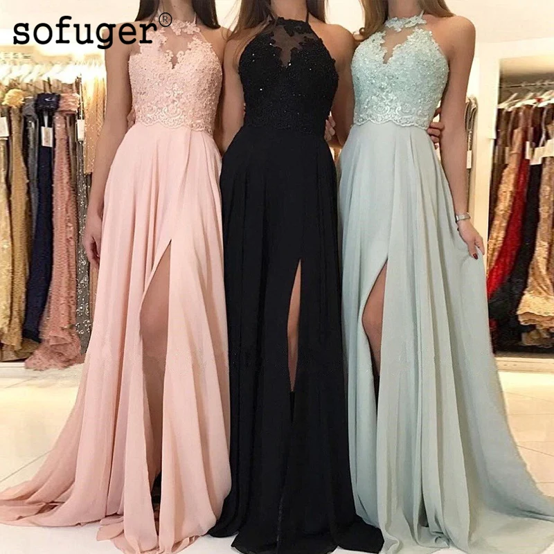 

Long Chiffon Lace Evening Dresses Floor Length 2019 A Line Chiffon Formal Prom Dress Women Party Gowns Robe De Soiree 2019