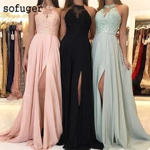 Long Chiffon Lace Evening Dresses Floor Length 2019 A Line Chiffon Formal Prom Dress Women Party Gowns Robe De Soiree 2019 grace karin evening dresses long one shoulder floor length chiffon formal prom dress gowns robe de soiree longue 2018