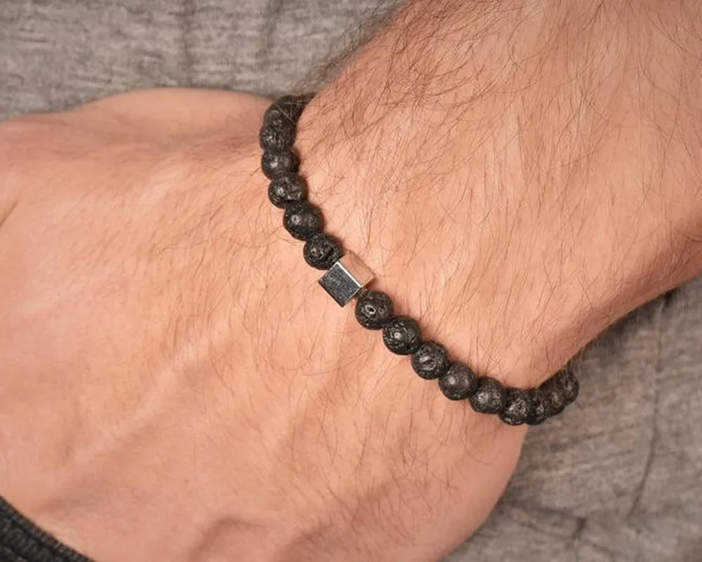 

New Fashion Bracelet for men Luxury cube black Lava beads handmade bracelets Charm jewelry male pulsera hombre Yoga gift 2019