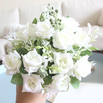 

Artificial Silk Rose Flowers with Iron Pot Mini Bonsai Plant Real Touch Fake Flowers for Wedding Decoration Home Garden Decor