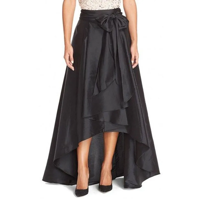 Черная высокая низкая юбка молния Талия с лентами Длина пола Асимметричная юбка на заказ юбки женские