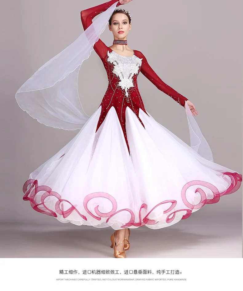 Lady Ballroom Dancing Dress Girls Waltz Dancing Compitition Dress Female Diamond Decorate
