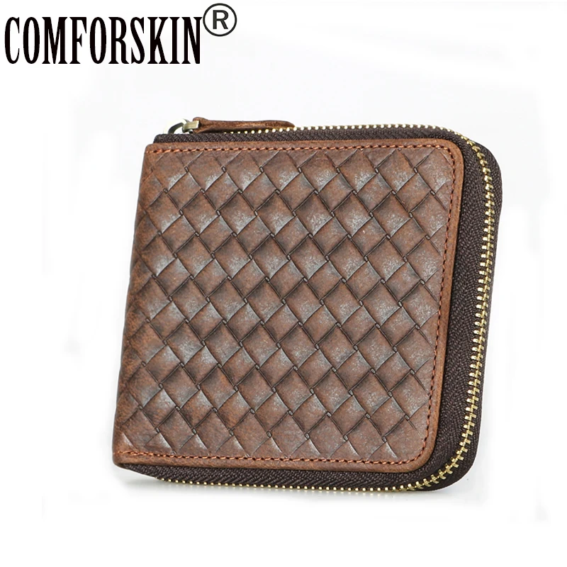 

COMFORSKIN Brand Guaranteed Crazy Horse Genuine Leather Retro Zipper Men Coin Purses 2018 Hot Casual Men Leather Zipper Wallets