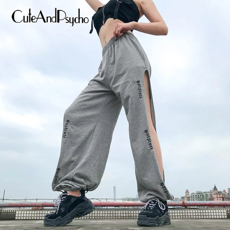 

2019 Letter Emboridery Sweat Pants Women High Waist Hollow Out Trousers Harajuku Baggy Joggers Pants Capris Summer cuteandpsycho