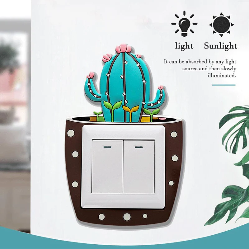 

Cute Cartoon 3D Cactus Fluorescent Wall Silicon on Switch Stickers Children Luminous Switch Light Output Home Decoration