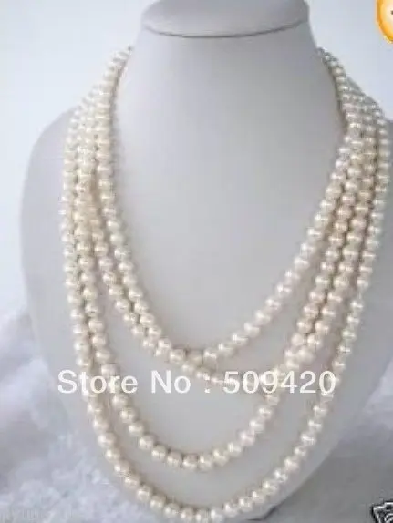 

~~ fast Shipping>>>100" LONG true WHITE FRESHWATER PEARL NECKLACE 7-8mm