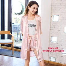 SSH0151A женский весенне-летний пижамный комплект из 2 предметов новые Брендовые женские пижамы полосатый атласный шелковый халат и шорты домашняя пижама