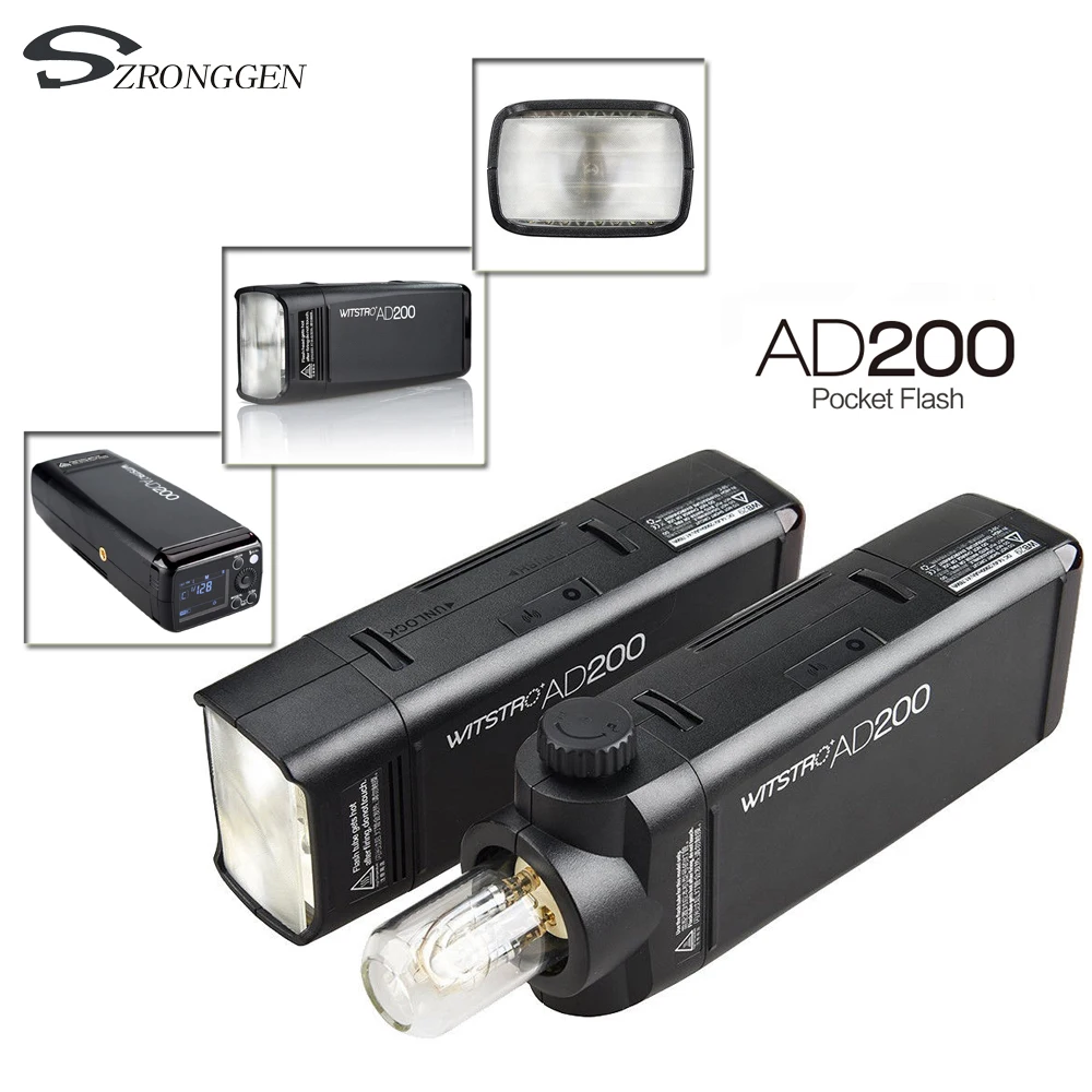 GODOX AD200 TTL 2.4G HSS 1/8000s Pocket Flash Light Double Head 200Ws with 2900mAh Lithium Battery Flashlight Flash 