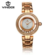 VINOCE Top Brand Luxury Gold Quartz-watch Women Stainless Steel Band Relogio Feminino Fashion Ladies Watches Montre Femme 8377