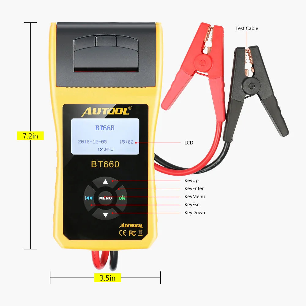 AUTOOL BT660 12V 24V Car Battery Tester Auto Cranking Charging Tester CCA Vehicle Starting System Diagnostic Tool with Printer