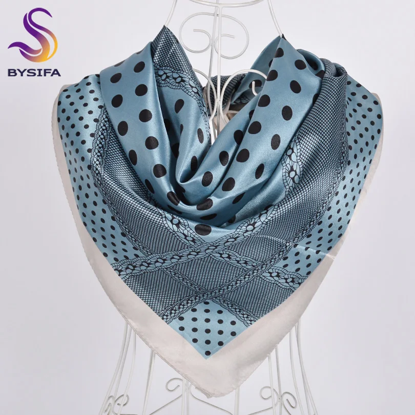 BYSIFA | Женский черный белый горошек квадратные шарфы весна осень Шелковый Хиджаб шарф платок бренд зимний шейный шарф хаки, синий, красный