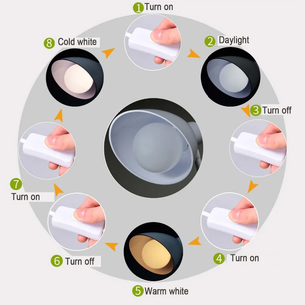Современный светодиодный настольный светильник для спальни, настольная лампа 3CCT, переключаемый цвет, 7 Вт 850лм эквивалент, гнущийся светильник для чтения с зажимом
