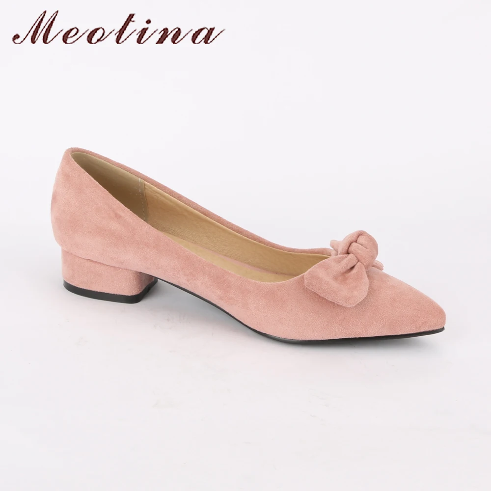 Meotina/Женская обувь, обувь Женские балетки на плоской подошве острый носок повседневная обувь без застежки на весну с бантом; обувь на плоской подошве размера плюс 9 42, 43 розового цвета