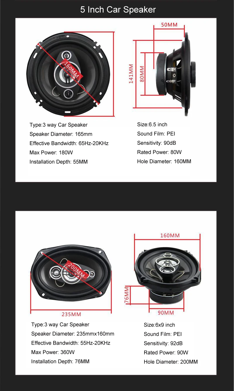 Горячая Распродажа 2 шт 6,5 Дюймов 180 Вт 3 полосные автомобильные Hifi колонки аудио Музыка Звук громкий динамик коаксиальный рог полный диапазон частоты