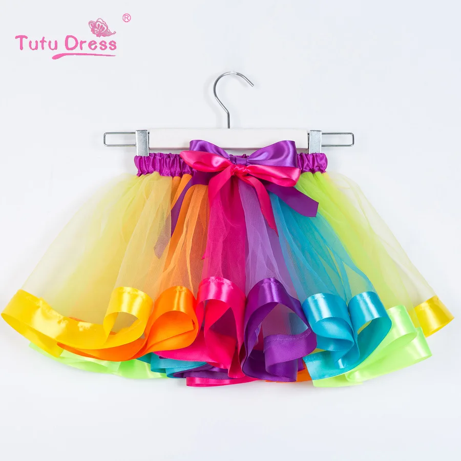 Детская юбка Летнее бальное платье в радужную сетку, юбки-американки красочная юбка-пачка для малышей, высококачественные плиссированные балетные юбки