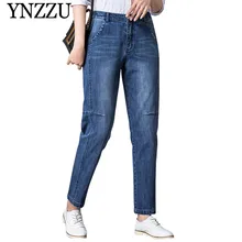YNZZU Большие размеры корейский стиль синие джинсы, женские брюки повседневные свободные шаровары с карманами новые весенние брюки, джинсовые штаны капри YB283