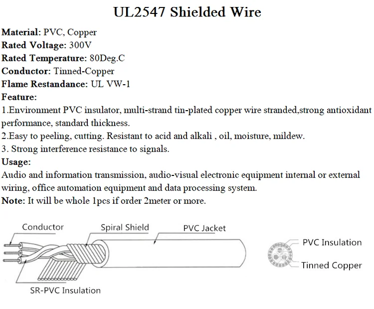 UL2547 экранированный провод 24AWG 2 3 4 ядра PVC изолированный канальный усилитель аудио сигнальный кабель Луженая медь линия управления наушниками