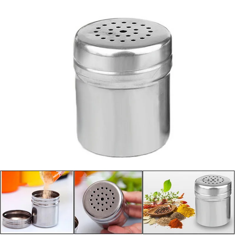 Junejour Kitchen Stainless Steel Spice Jar Bottle Salt Sugar Spice Pepper Shaker Seasoning Sprays Can Tins Cumin Powder BBQ Tool