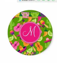 1.5 дюйма монограмма Fiesta партии сомбреро кактус Лаймы перец Классический круглый Стикеры