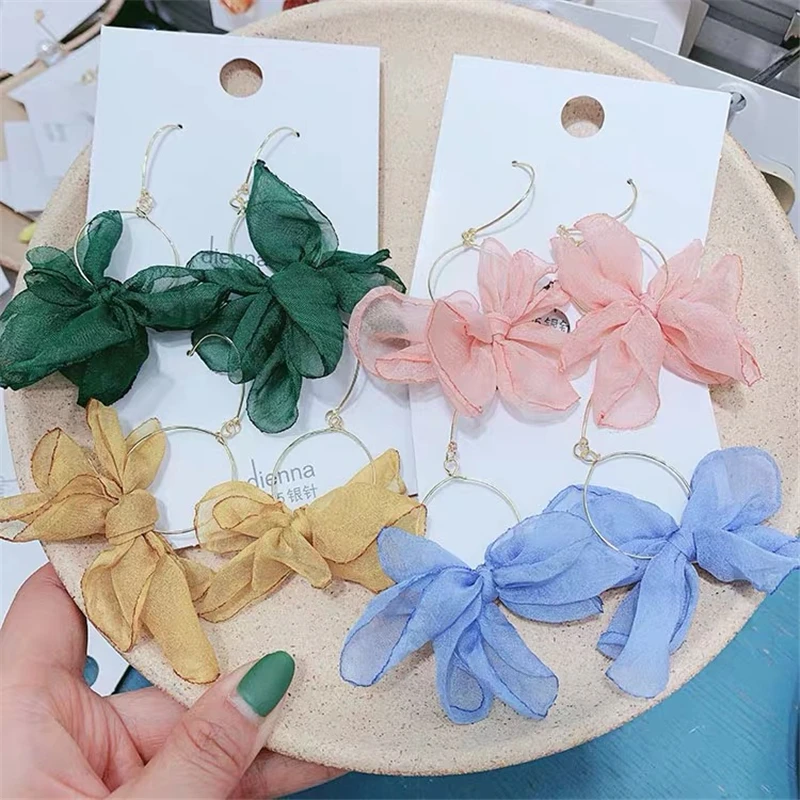 Korean Fashion Multicolor Big Yarn Flowers Drop Earrings for Women Dangle Bohemian Wedding Jewelry Gift wholesale | Украшения и