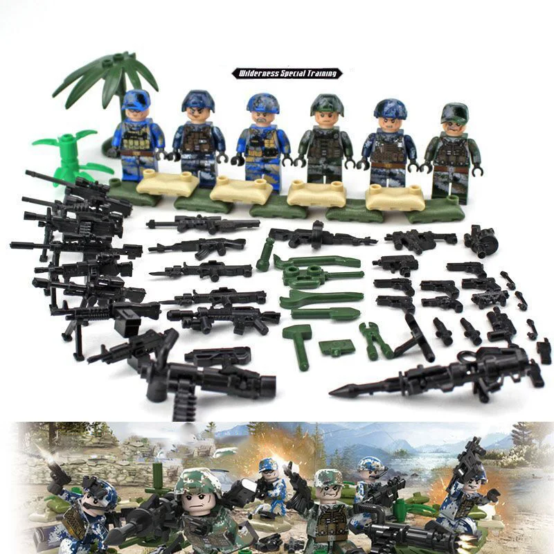 

6Pcs SWAT Military Camouflage Wildness special training Army Soldiers Corps Kids Bricks Building Blocks Toys TBS29-34