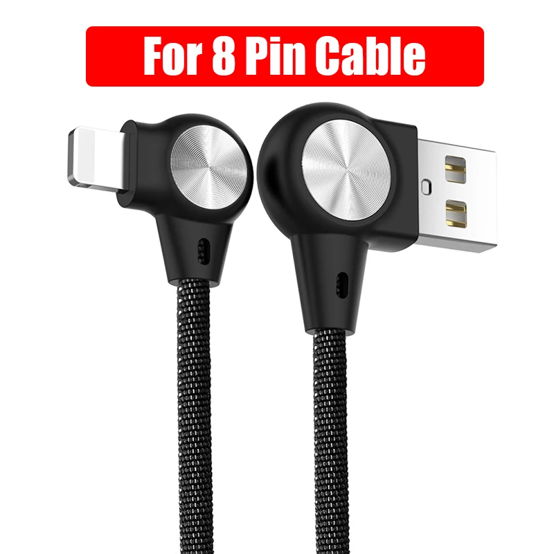 3A USB C Micro USB 8 Pin Cable For iPhone XS X 90 Degree Nylon Fast Charge USB Cable for Huawei Samsung Xiaomi Phone Data Cord - Цвет: Black For 8 Pin