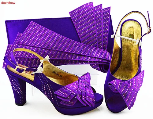 

doershow Shoe and Bag Set New 2019 hot sale Shoes and Bag Set In Italy violet Color Italian Shoes with Matching Bags Set!HLN1-22