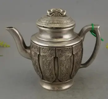 

Chinese Silver fengshui double head beast statue Wine TeaPot Flagon pot