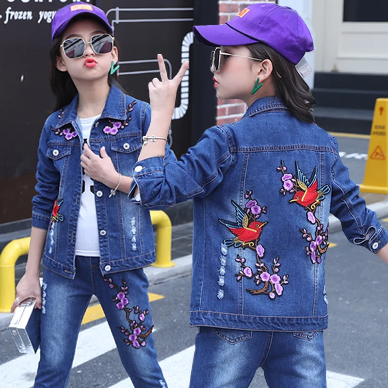 

2019 children's clothing girls spring autumn kids clothes denim suit 4-16 girl spring and autumn casual denim suit