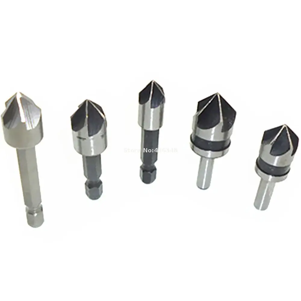 5pcs Countersink Bore Set 5 Flutes Chamfer Bit Hss Bits Industrial