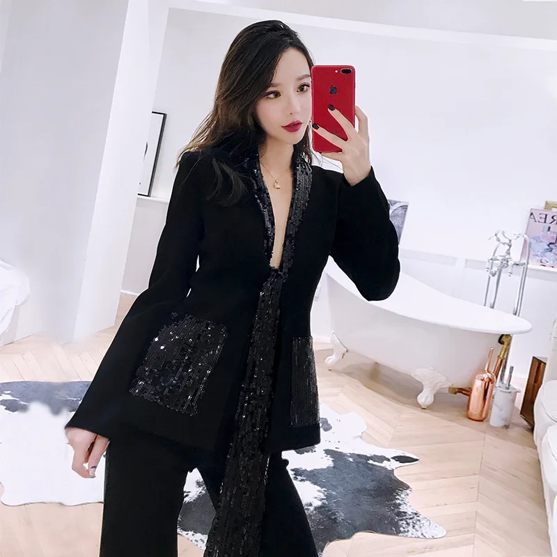 

New Fashion Women Wear Temperament Turn-over Collar Slim Suit Top and Shoe Pants Two-piece Suit Women Two Piece Outfits 2019