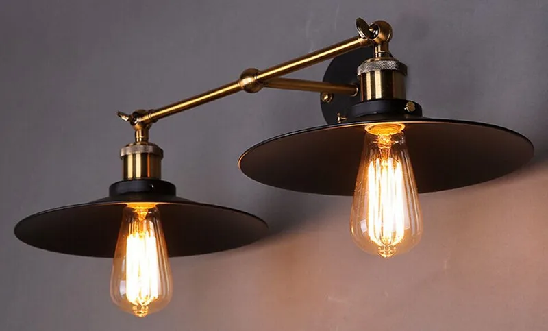 

Wall Sconces Double Heads Light Umbrella Shape Wall Lights Retro Industrial E27 Edison Lighting Iron Craft Decorative Wall Lamp