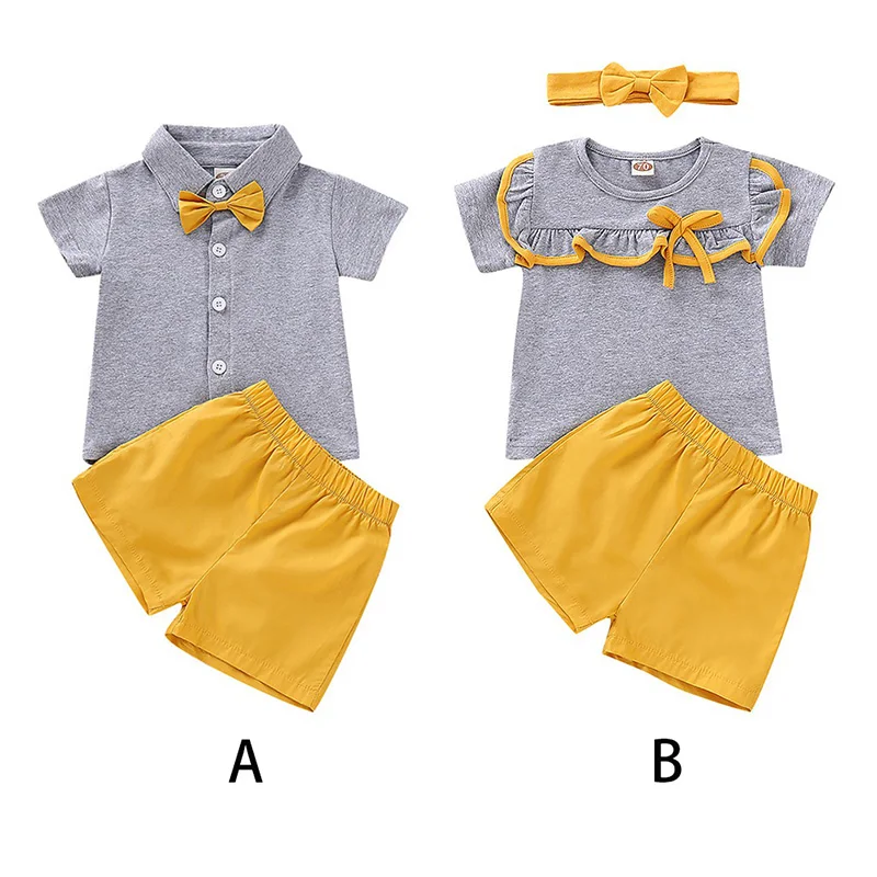 

2Pcs Summer Baby Clothes for Girls Boys Short Sleeve Solid Print T-shirt Tops+Shorts Suits Casual Outfits Sets