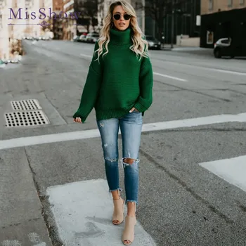 

MisShow Turtle Neck Knitted Autumn Women Sweater Loose Casual Tops For Women 2018 Long Sleeve Pullovers Female Jumper