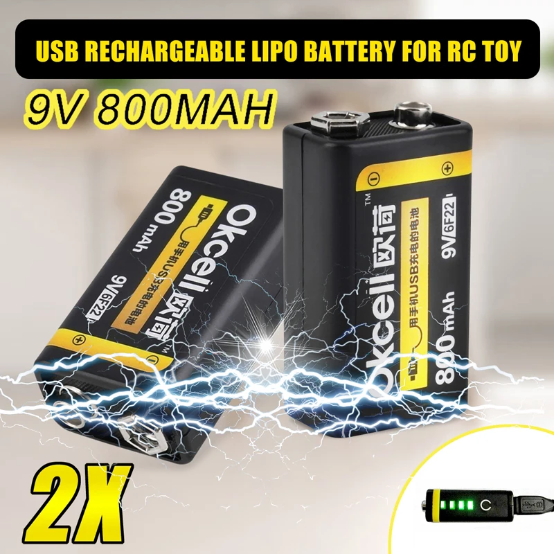 Горячая OKcell 9V 800mAh USB перезаряжаемая Lipo батарея для радиоуправляемого вертолета модель микрофона