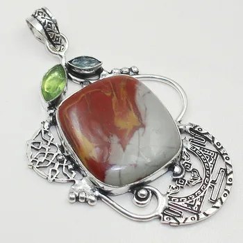 

Noreena Jaspper & Peridot & Blue Toapz Pendant Silver Overlay over Copper , 74 mm, P0884