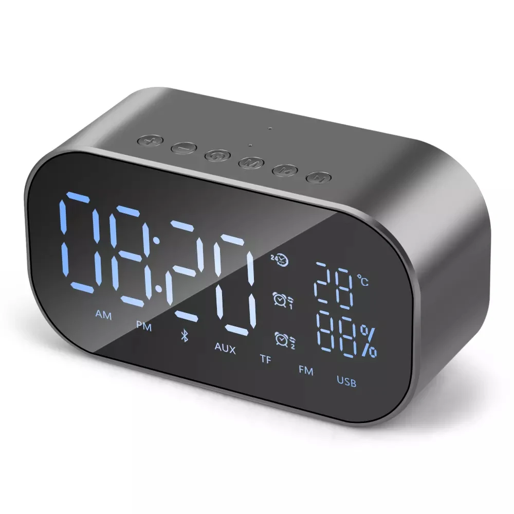 Q9 Bluetooth Speaker LED Alarm Clock With FM Radio AUX TF Portable Wireless Speaker Outdoor Music Player Mirror Surface Altavoz (13)