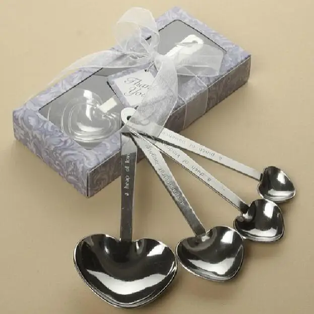 Purple Color Silver Heart Shaped Measuring Spoons Wedding Bridal Shower