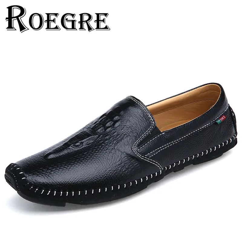 ROEGRE 2016 Men Flats Shoes Faux Crocodile Soft Leather Loafers Shoes Men Driving Moccasins Slip-On Men Boat Shoes Black Blue crocodile shoes men loafers moccasins men shoes casual flats men flats slip on leather shoes brown blue black