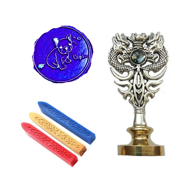 Индивидуальная восковая печать комплект печатей Рисунок собаки Металл Дракон ручка Подарочный винный набор посылка Свадебные Приглашения карты конверт печать штамп