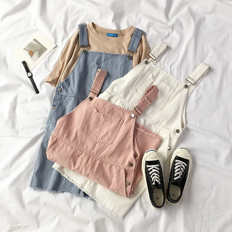 

Sweet Pink Denim Dress Women 2019 Party Pockets Sleeveless Mini Strap Dress Casual Summer Women Beach Holiday Retro Vestiods