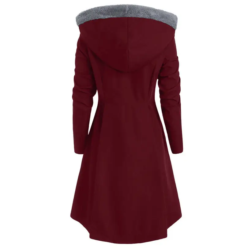 New Women fashion Plus Size Asymmetric Keep Warm Fleece Hooded Single Breasted Long Drap Buttons Coat #4F10 (10)