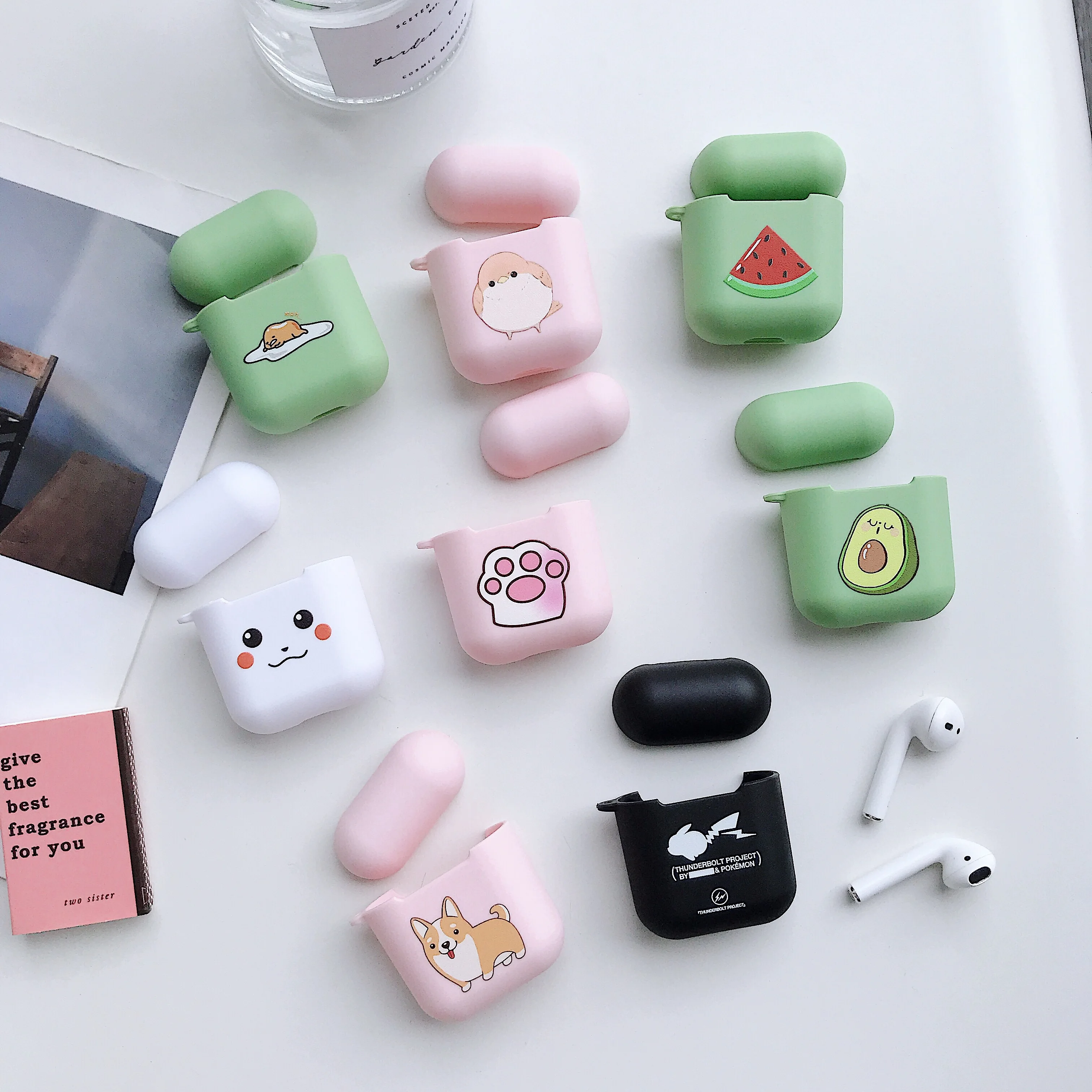

Cute Pokemos Gudetama animals fruits Soft Silicone Wireless Bluetooth Box Earphone Cartoon Case For Apple AirPods 2&1 Charging