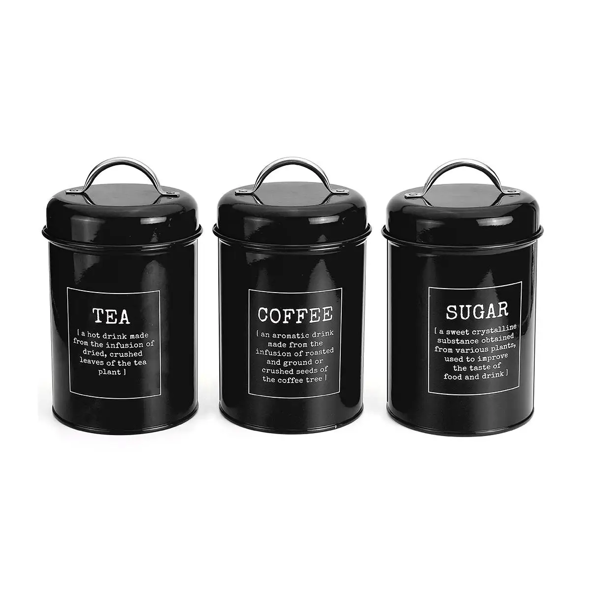 3 шт./компл. крышка бака для хранения стальная кухонная утварь многофункциональный сахар чай коробка для кофе чехол бытовой контейнер для еды снэк-бак - Цвет: Черный
