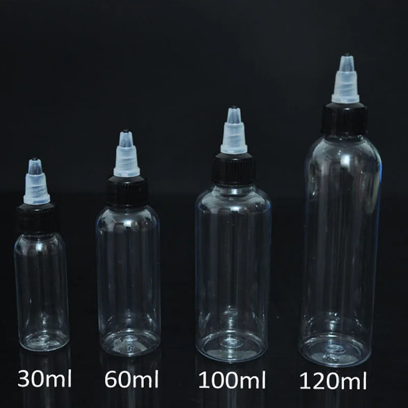 

clear PET E liquid bottle with twist cap and black nose e juice vapor bottle 30ml 60ml 100ml 120ml