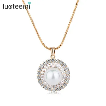 

LUOTEEMI Factory Wholesale Elegant Simualated Pearl Pendant Necklace for Women Bridal Jewelry Necklace Tops Fashion